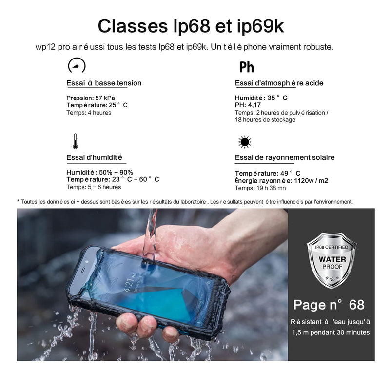 Tri-proof Smartphone WP12 Pro, Android 11 Wasserdichtes Telefon 4 GB/64 GB 5,5-Zoll-HD-Bildschirm, Dual-SIM 4G